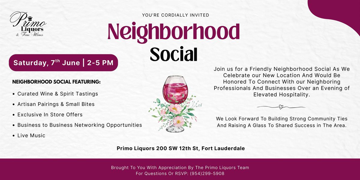Neighborhood Social at Primo Liquors, 7 June | Event in Fort Lauderdale | AllEvents