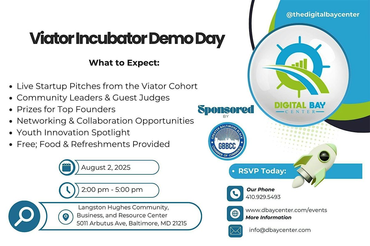 Digital Bay Center - VIATOR Cohort Business Incubator Demo Day, 2 August | Event in Baltimore | AllEvents