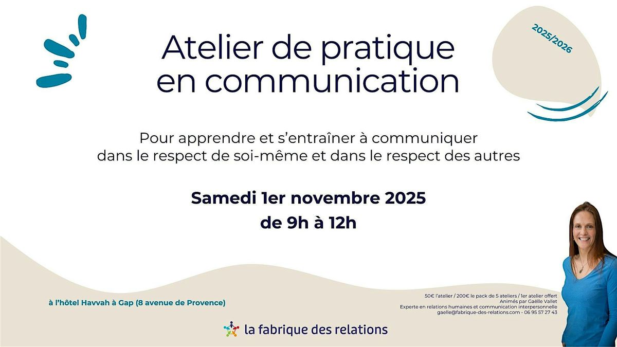 Atelier de pratique en communication dans le respect de soi et des autres, 1 November | Event in Gap | AllEvents
