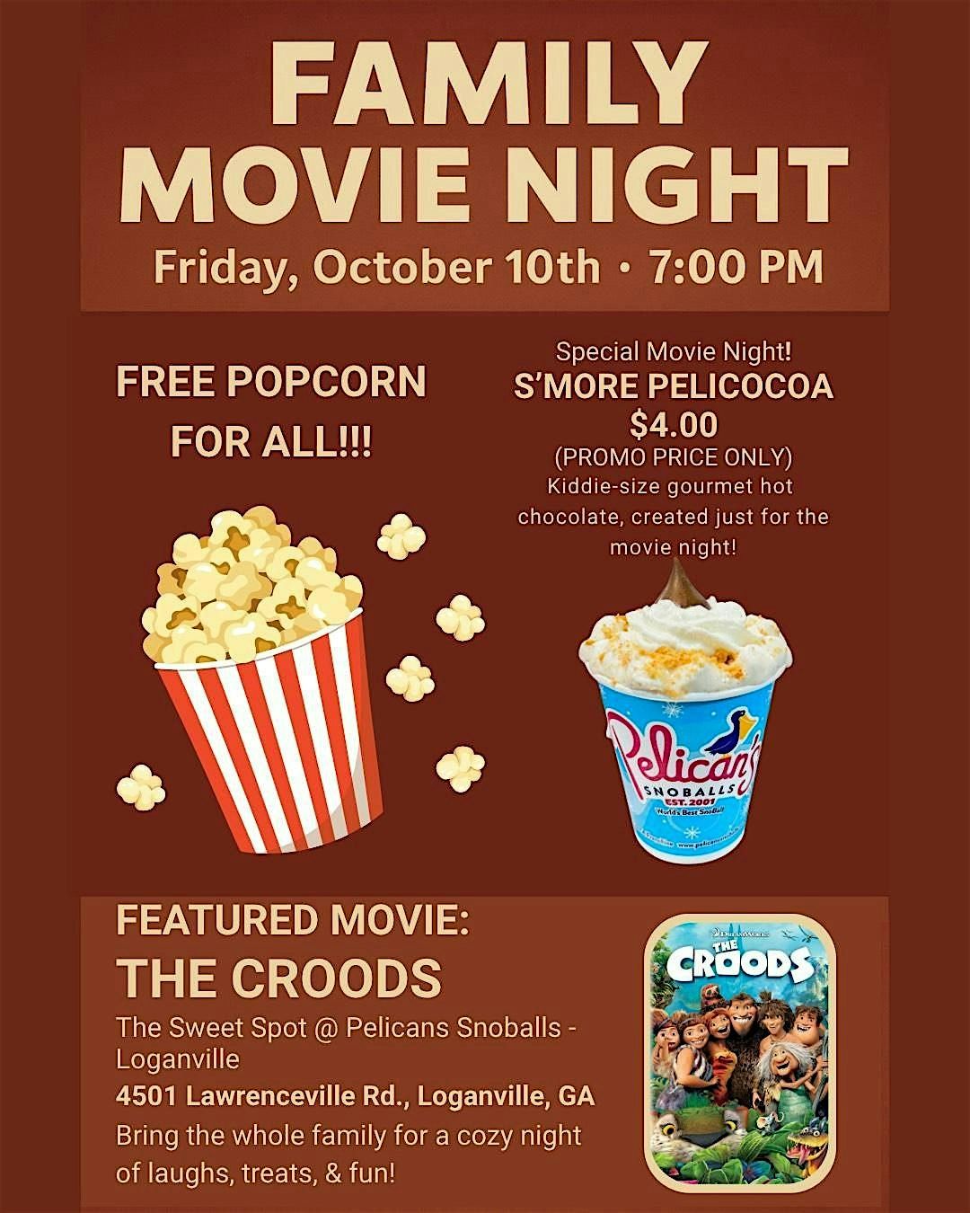 FREE Movie Night - "The Croods" are coming and you're invited! | Event in Loganville | AllEvents