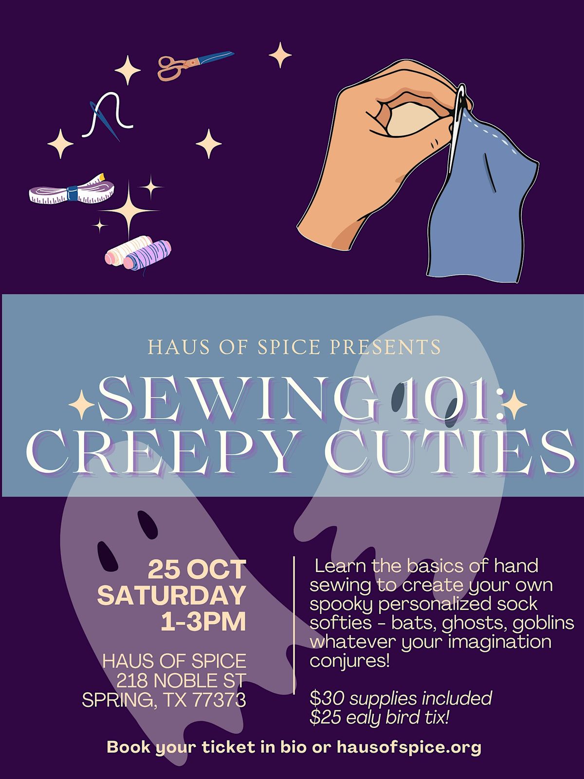 Sewing 101 Workshop: Creepy Cuties!, 25 October | Event in Spring | AllEvents
