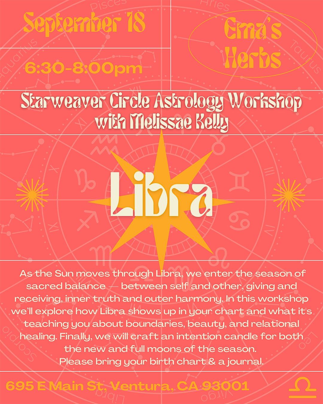 Starweaver Circle Astrology Workshop: Libra with Melissae Kelly, 18 September | Event in Ventura | AllEvents