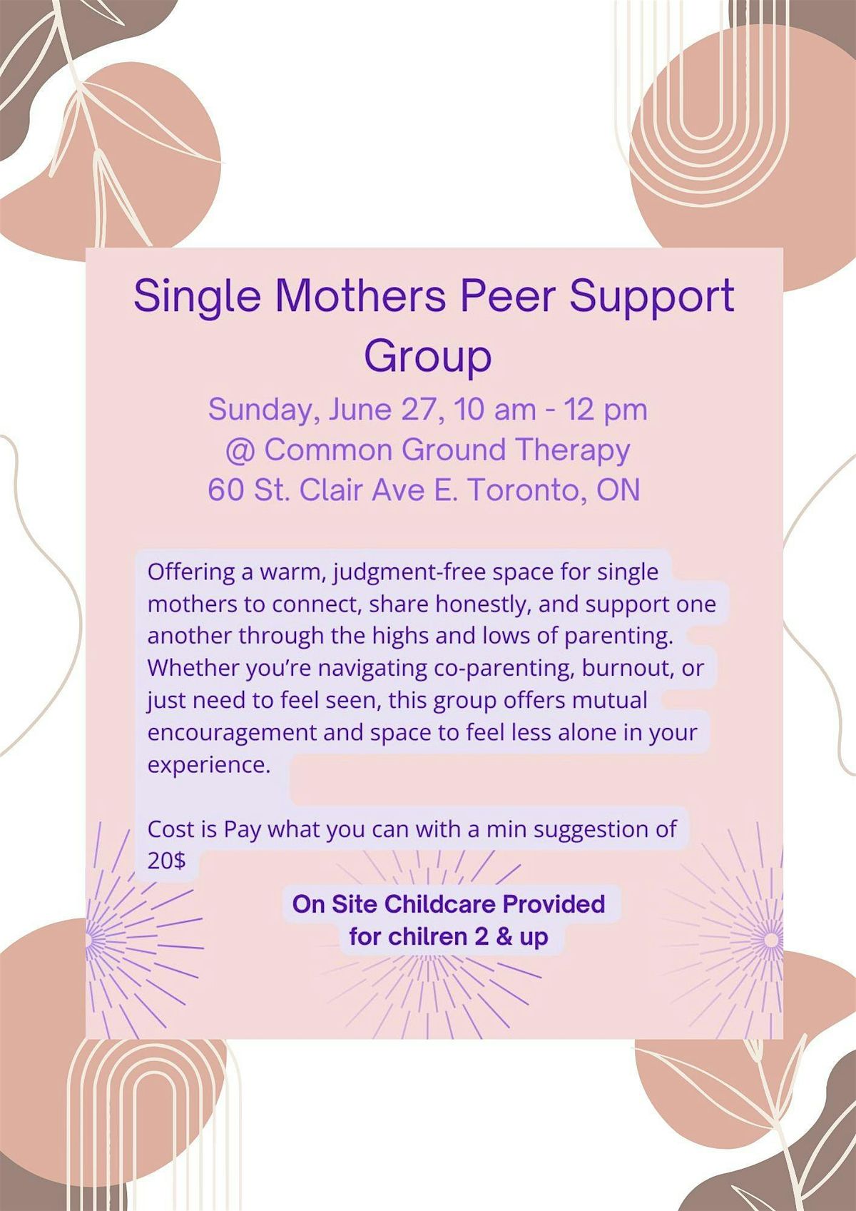 Yonge and St. Clair Peer Support Group for Single Moms, 27 July | Event in Toronto | AllEvents