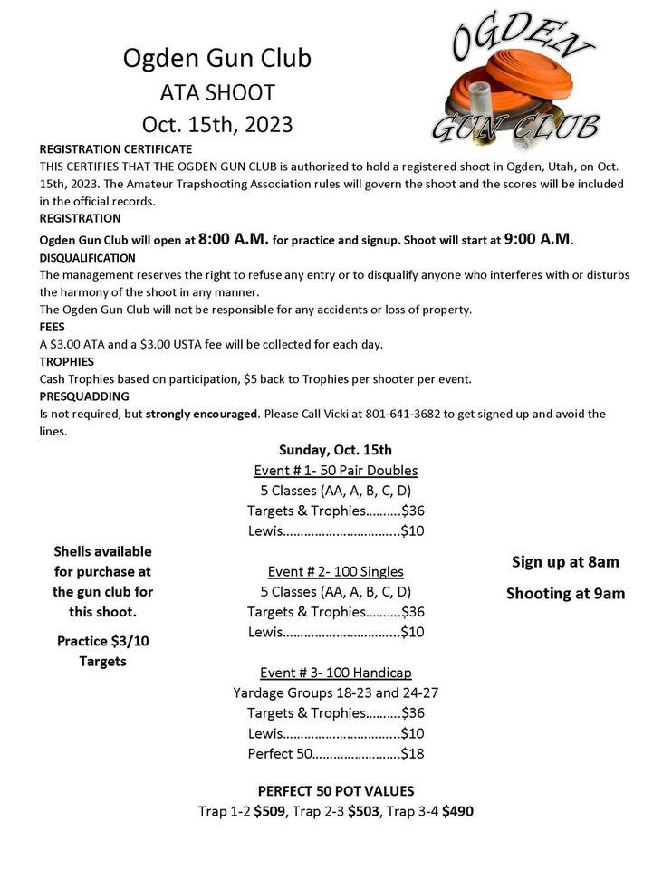ATA Shoot, Ogden Gun Club, Willard, October 15 2023 AllEvents.in