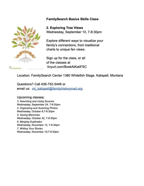 FamilySearch Basics Skills Class: Exploring Tree Views, 10 September | Event in Kalispell | AllEvents