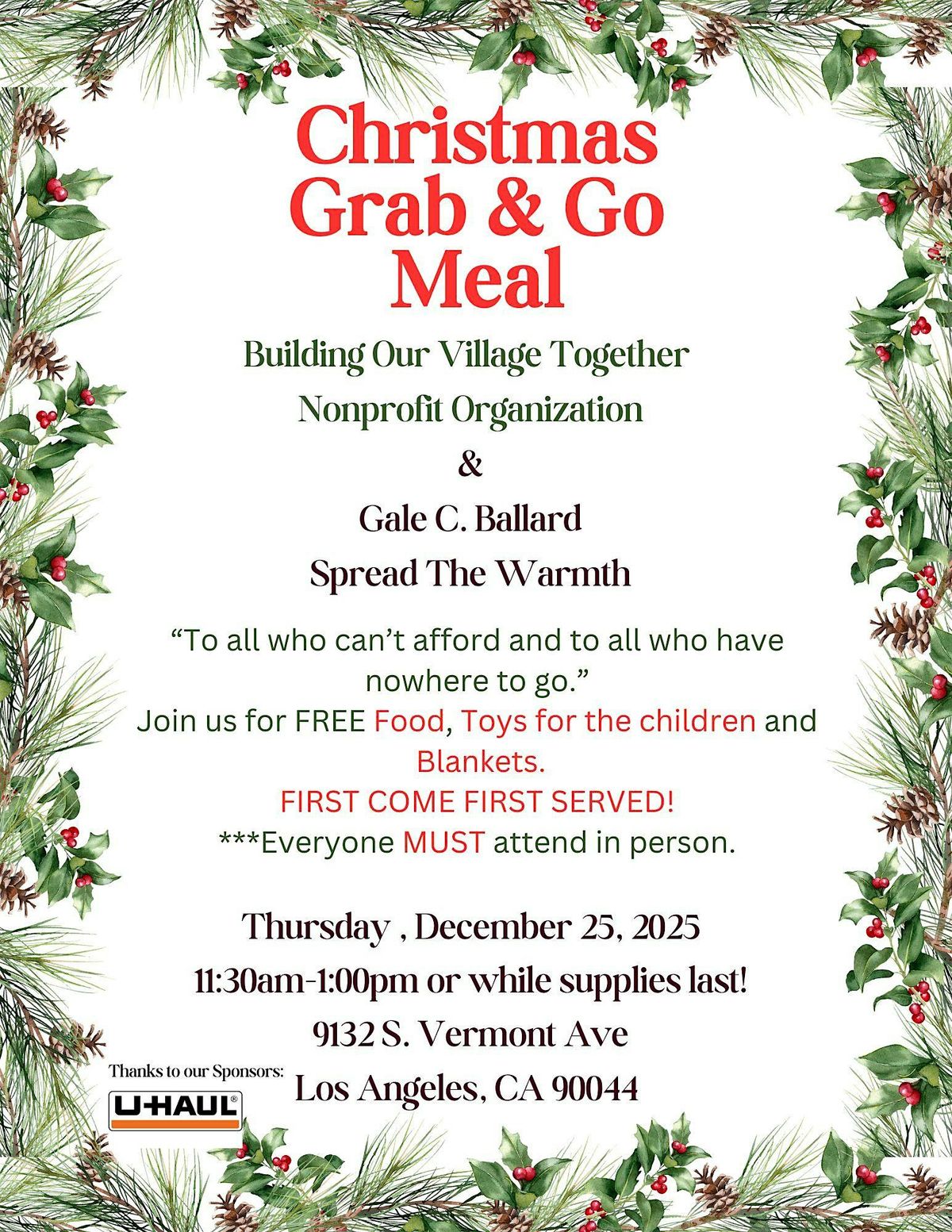 Christmas Day Grab & Go Hot Meal 2025, 25 December | Event in Los Angeles | AllEvents