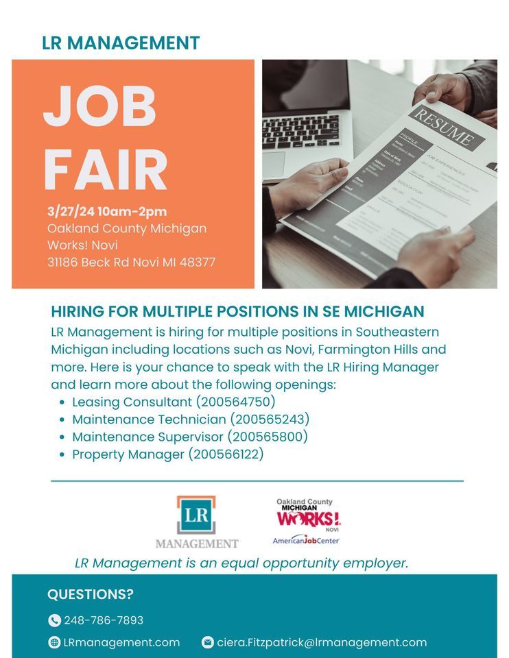 OCMW! Novi & LR Management Hiring Event, 31186 Beck Road, Novi, MI ...