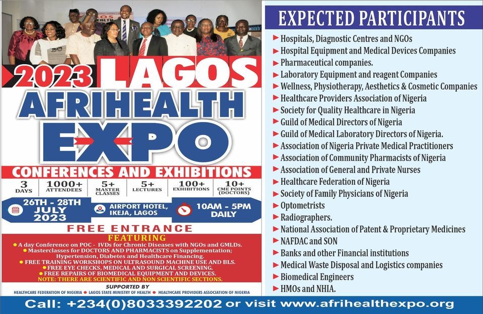 LAGOS AFRIHEALTH EXPO , Lagos State Nigeria, July 26 to July 29