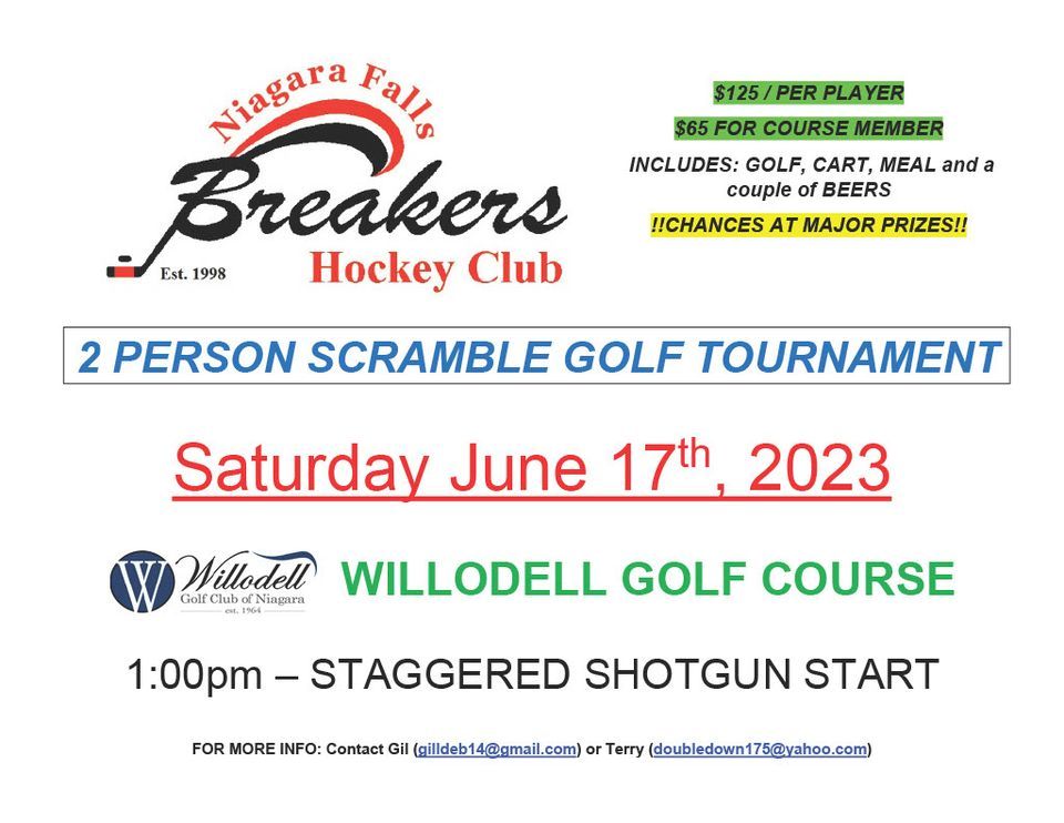 Breakers 2Person Scramble Golf Tournament, Willodell Golf Club of