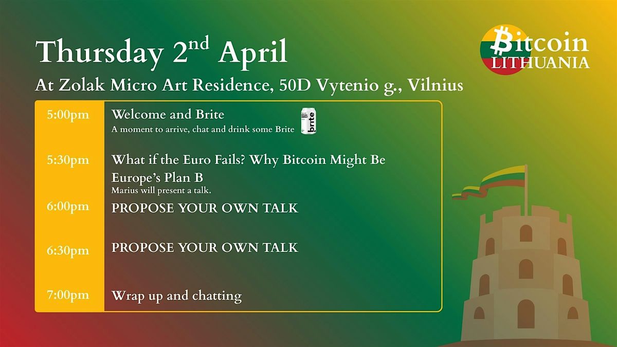 Bitcoin Meetup of April, Zolak Micro Art Residence, Vilnius, 2 April 2026 |  AllEvents