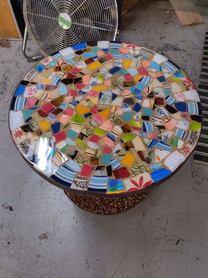 Mosaics, table tops, The Build Guild, Fort Wayne, December 26 2023