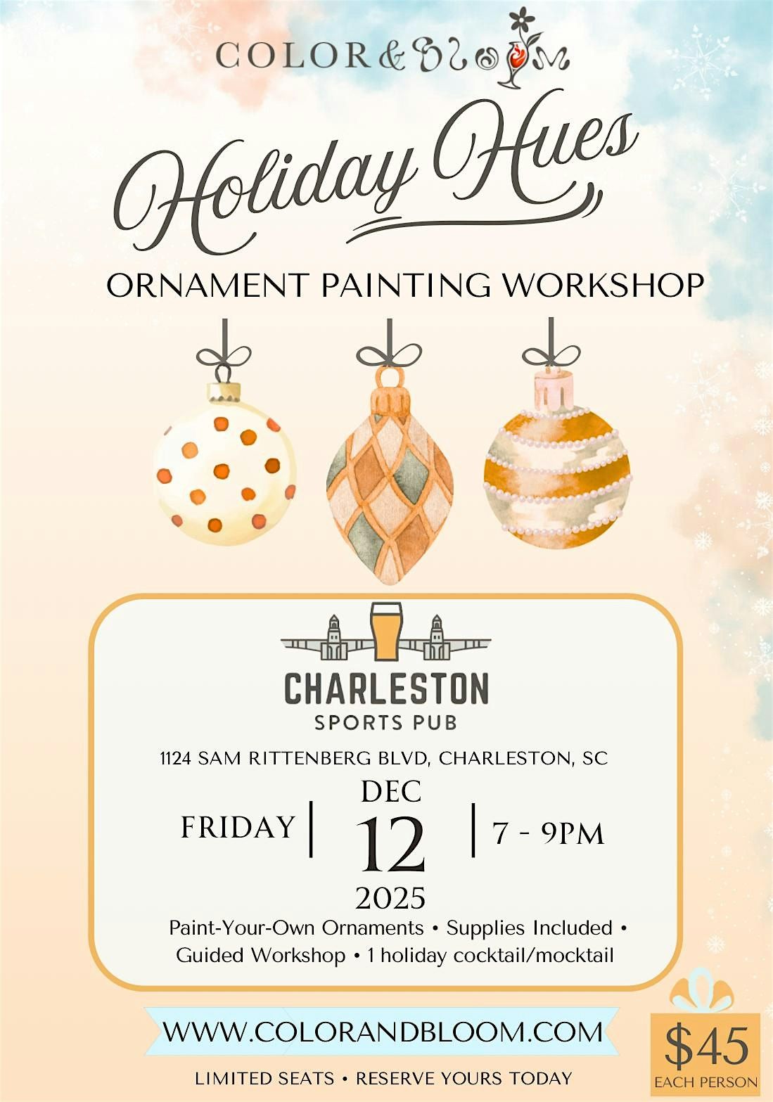 Holiday Hues: Ornament Sip and Paint, 12 December | Event in Charleston | AllEvents