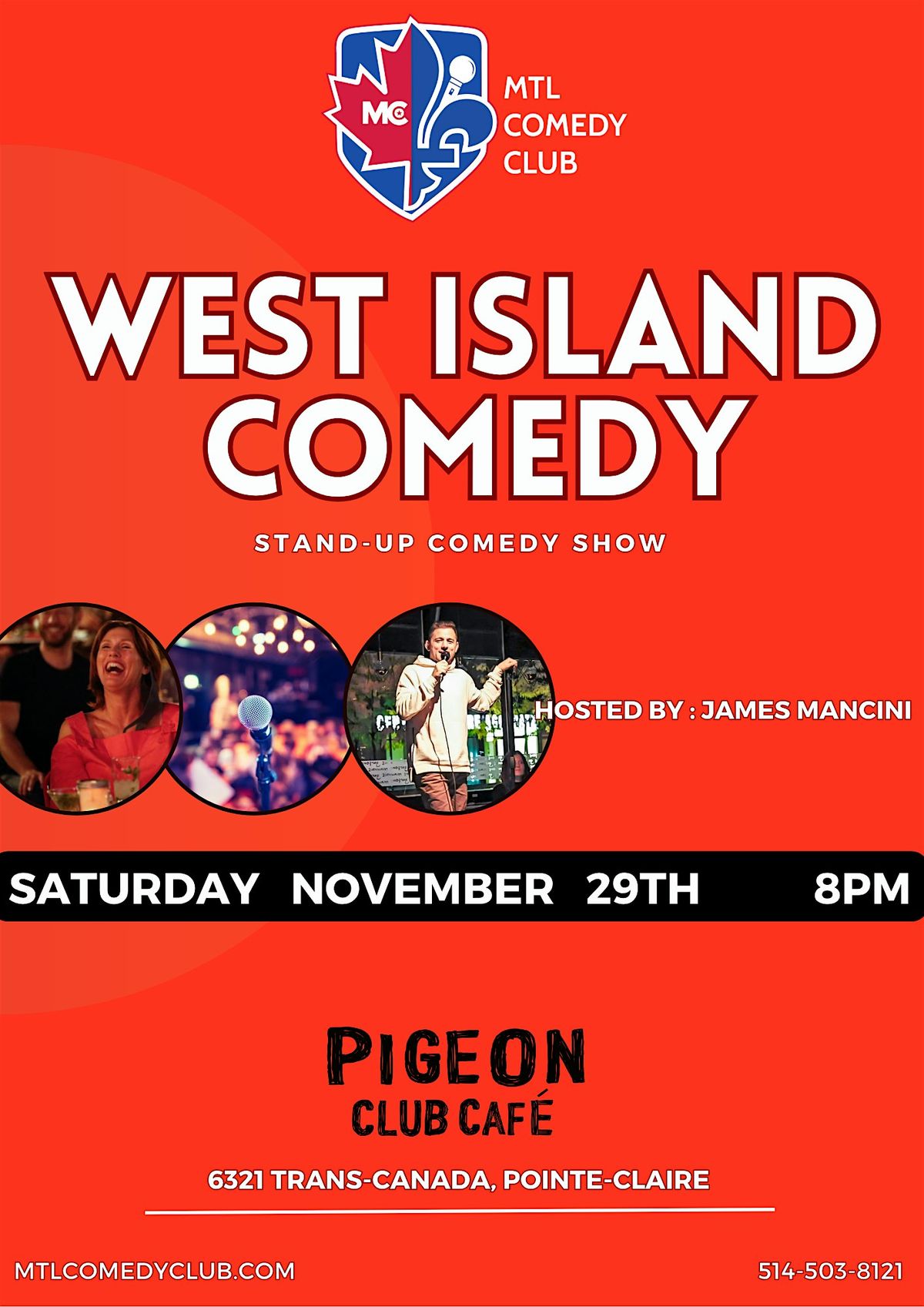 Saturday January 3rd, 8pm | West Island Comedy Show at Pigeon Cafe, 3 January | Event in Pointe-Claire | AllEvents