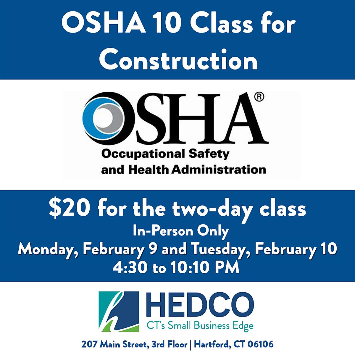 February OSHA 10-Hour Construction Training Class in Hartford