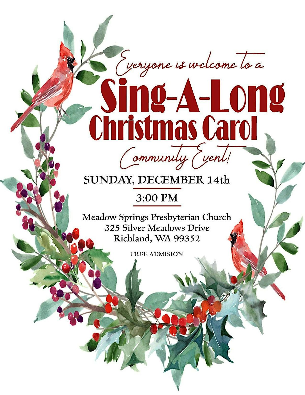 Carol Sing-A-Long Community Event- All invited!, 14 December | Event in Richland | AllEvents