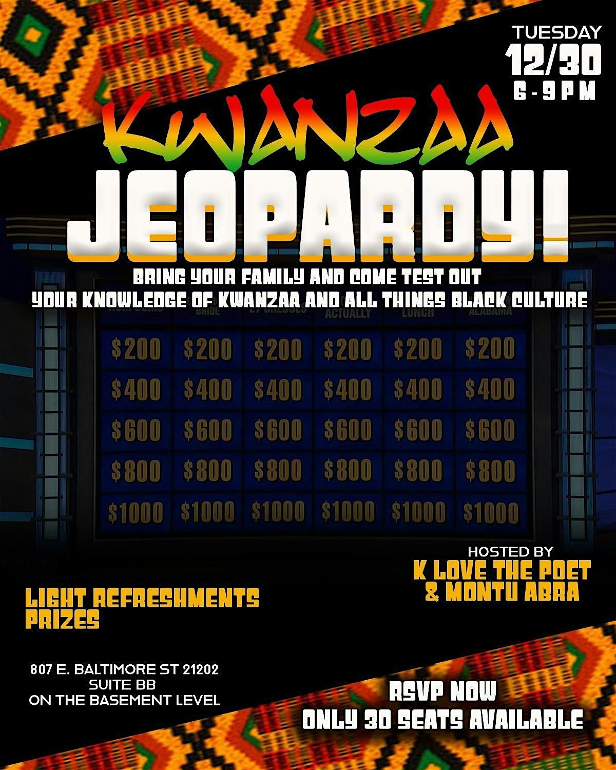KWANZAA JEOPARDY, 30 December | Event in Baltimore | AllEvents