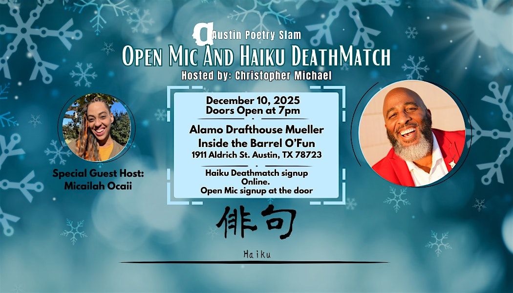 Austin Poetry Slam Presents The Open Mic & Haiku Deathmatch, 10 December | Event in Austin | AllEvents