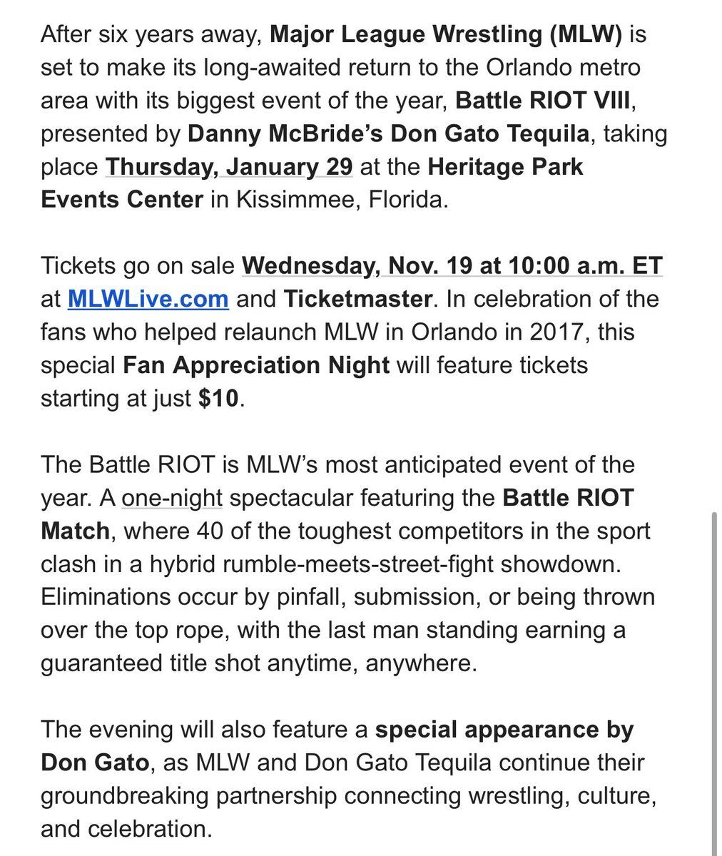 MLW Battle Riot at Events Center at Osceola Heritage Park, 29 January | Event in Kissimmee | AllEvents