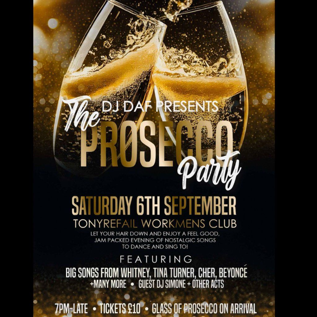 DJ Dafs Prosecco Party, 6 September | Event in Pontypridd | AllEvents