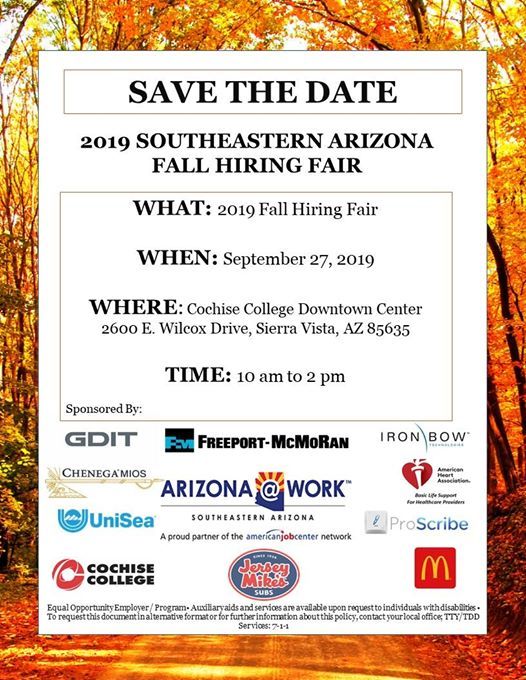 2019 Southeastern Arizona Fall Hiring Fair, 2600 E Wilcox Dr, Sierra