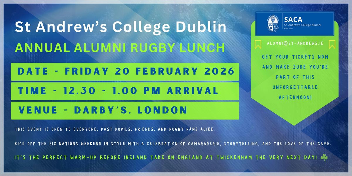 St Andrew’s College Dublin  - Annual Alumni Rugby Lunch  - 2026, 20 February | Event in London | AllEvents
