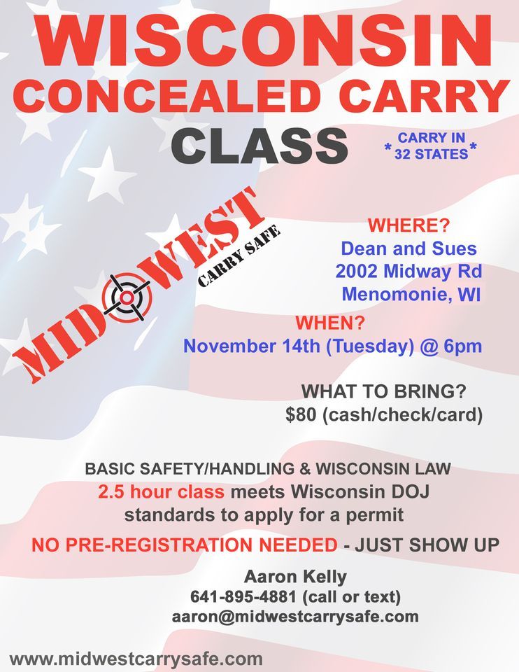 Wisconsin Concealed Carry Class in Menomonie, Dean and Sues, Elmwood