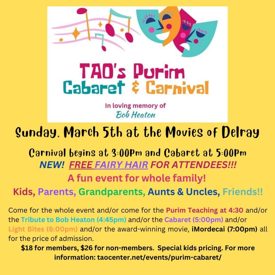 TAOs Purim Cabaret & Carnival, Movies of Delray, Delray Beach, March 5