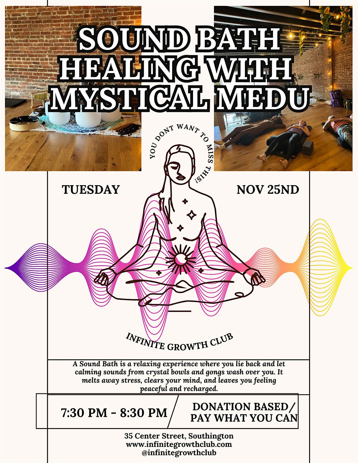 IGC Presents:  Sound Bath Healing with Mystical Medu, 25 November | Event in Southington | AllEvents