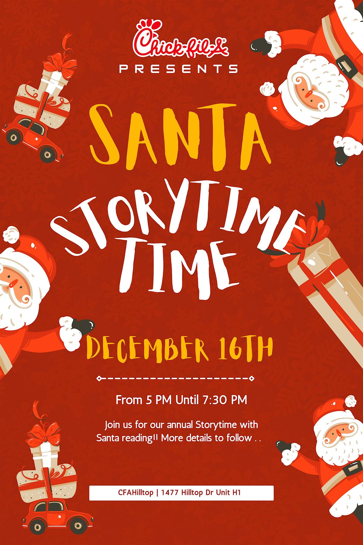 Chick-fil-A Story-time with Santa Cow, 16 December | Event in Redding | AllEvents
