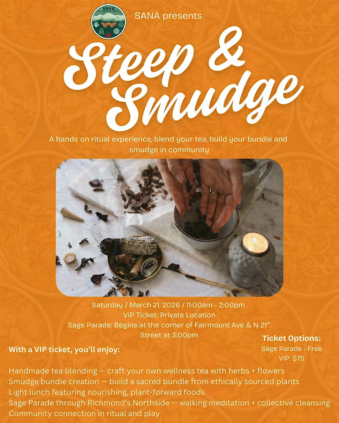 Steep & Smudge (Blend your tea, build your bundle and smudge in community), 21 March | AllEvents