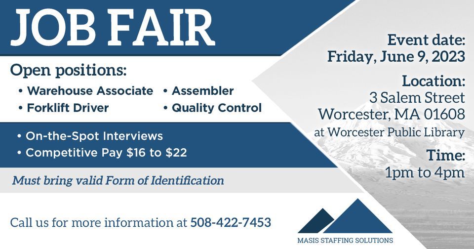 Job Fair (Worcester, MA), Worcester Public Library, June 9 2023 |  AllEvents.in