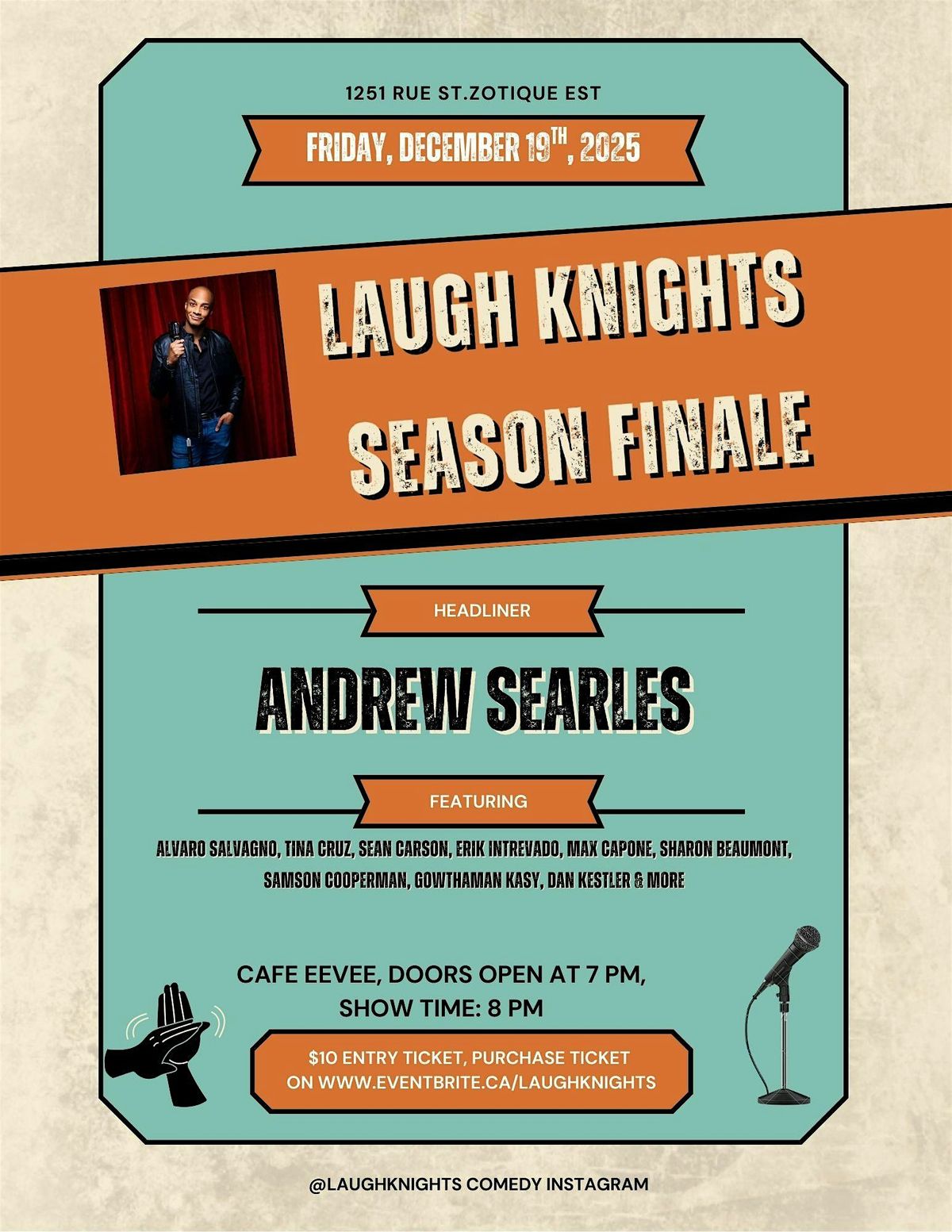 LAUGH KNIGHTS SEASON FINALE WITH ANDREW SEARLES, 19 December | Event in Montreal | AllEvents