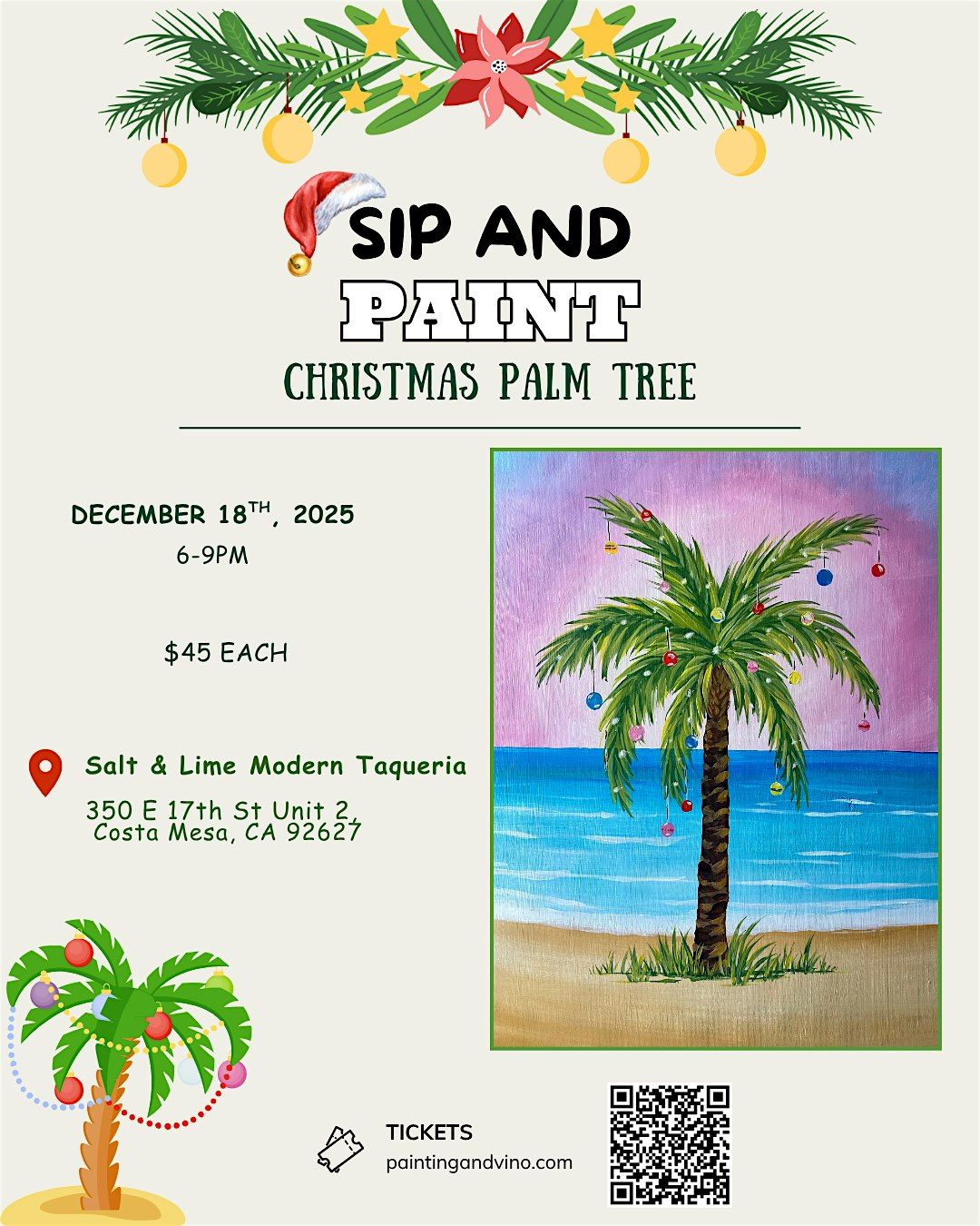 Christmas Palm Tree Paint and Sip in Costa Mesa!, 18 December | Event in Costa Mesa | AllEvents