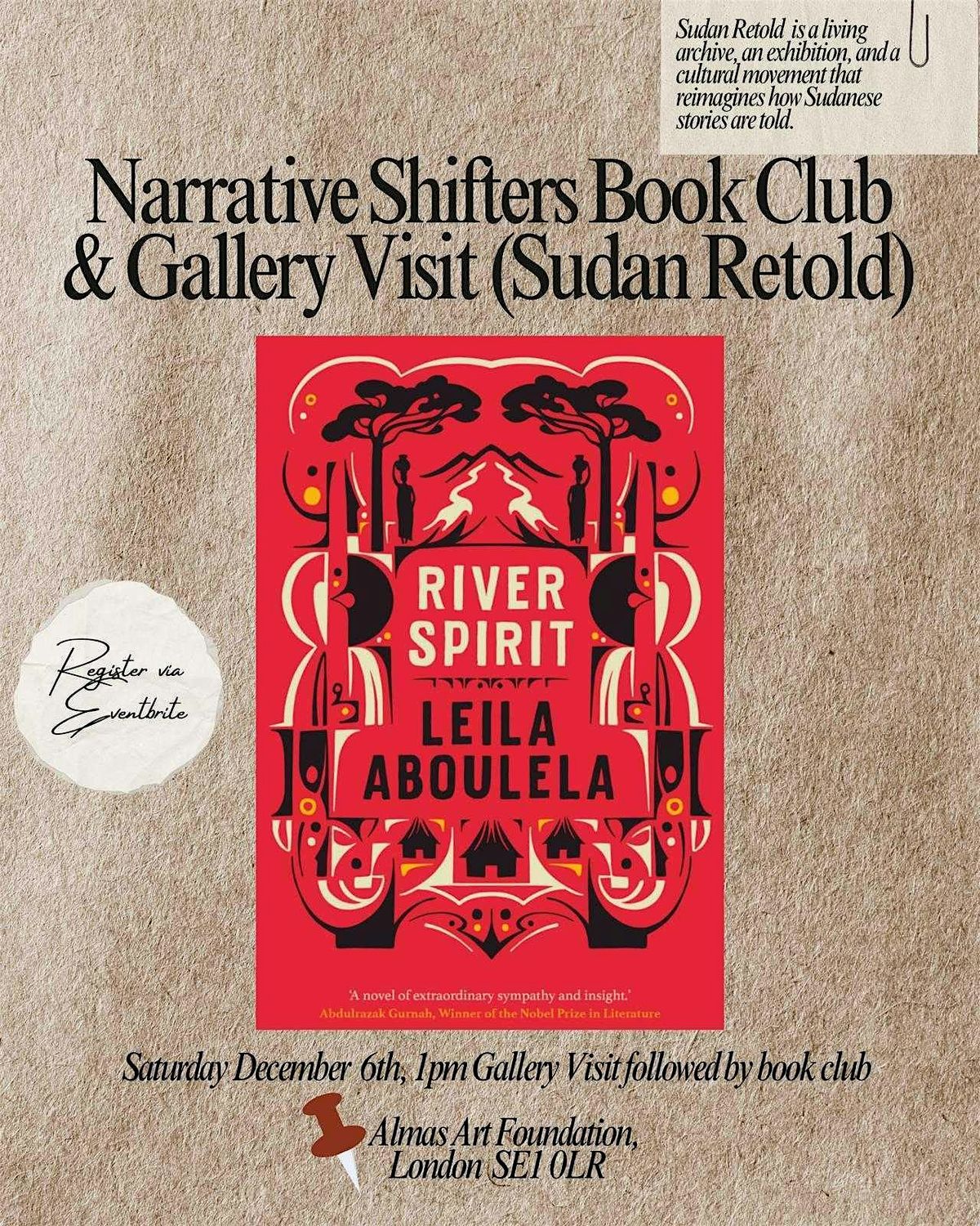 Narrative Shifter's Book Club & Gallery Visit (Sudan Retold), 6 December | Event in London | AllEvents