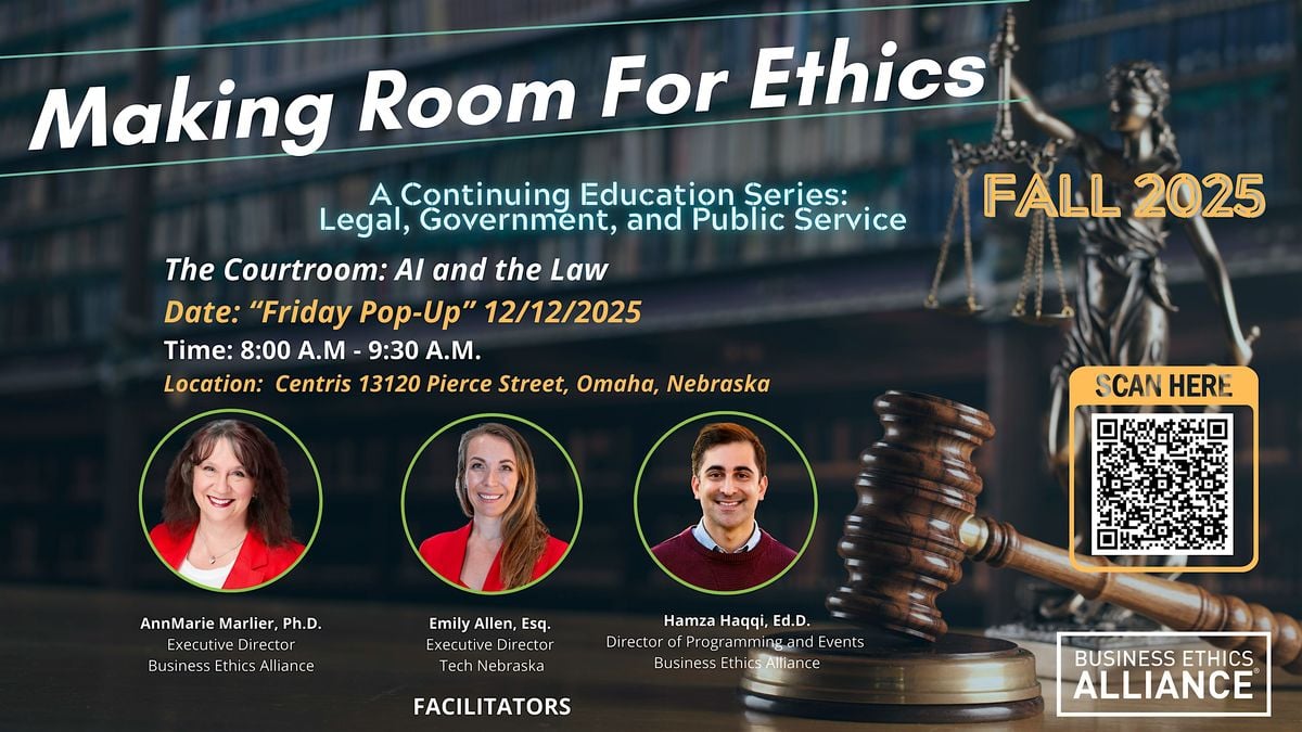 Maing Room for Ethics- The Courtroom: AI and the Law, 12 December | Event in Omaha | AllEvents