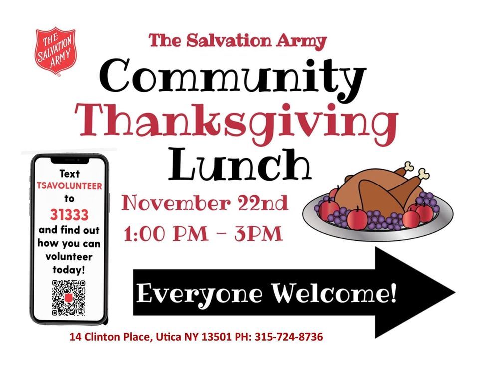 Community Thanksgiving Lunch , The Salvation Army of Utica New York