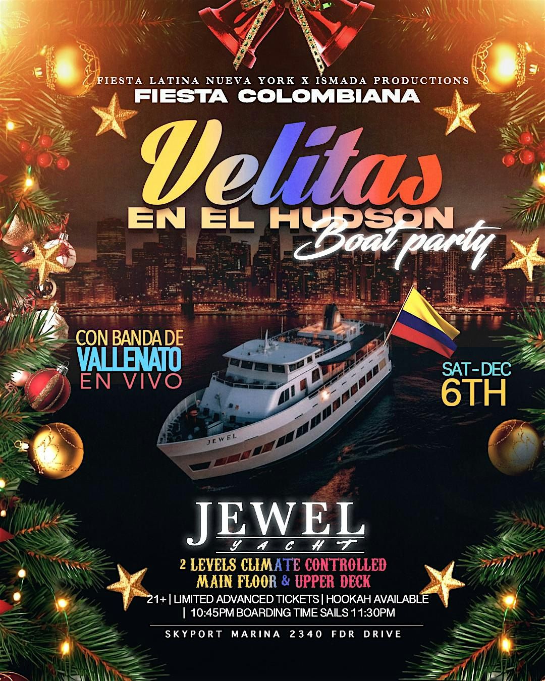 Sat, 12/6: Fiesta Navideña Colombiana en Barco NYC - Velitas en el Hudson, 6 December | Event in New York