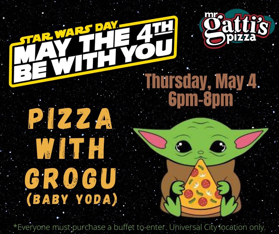 Gattis Pizza with Baby Yoda aka Grogu!!!, Mr. Gatti's Pizza (Universal