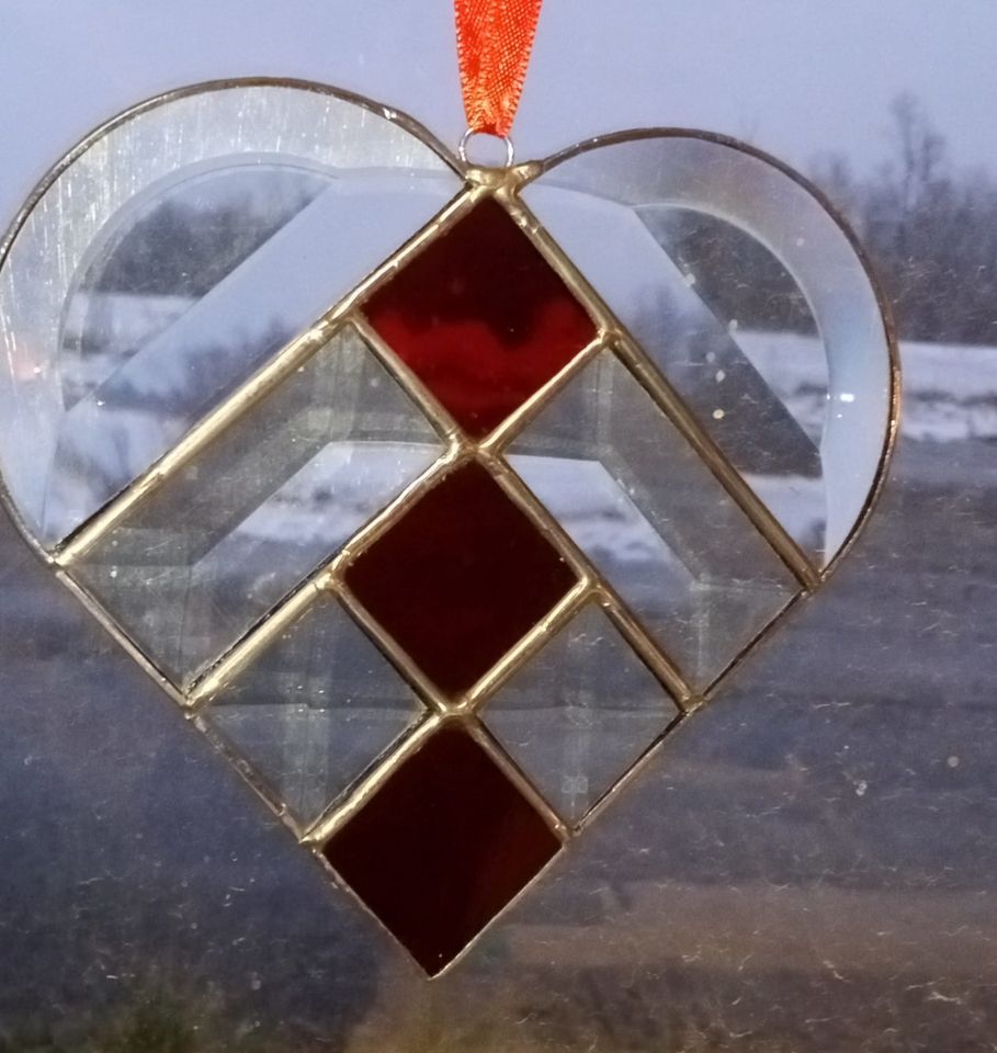 SOLD OUT Stained Glass Beveled Glass Heart , Primitive Scentiments