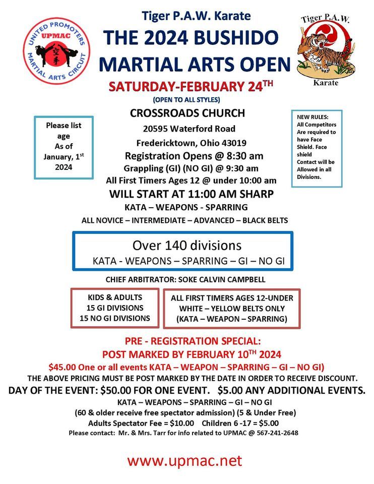 The Bushido Martial Arts Open, 20595 Waterford Rd, Fredericktown, OH