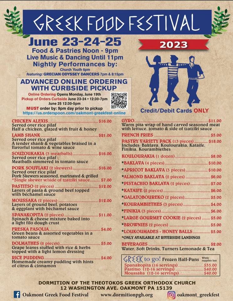 Oakmont Greek Food Festival, Oakmont Greek Food Festival, June 23 to