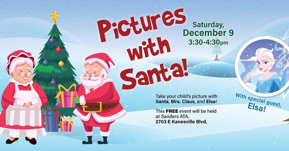 Pictures with Santa and Elsa, Sanders ATA Martial Arts, Council Bluffs, December 9 2023