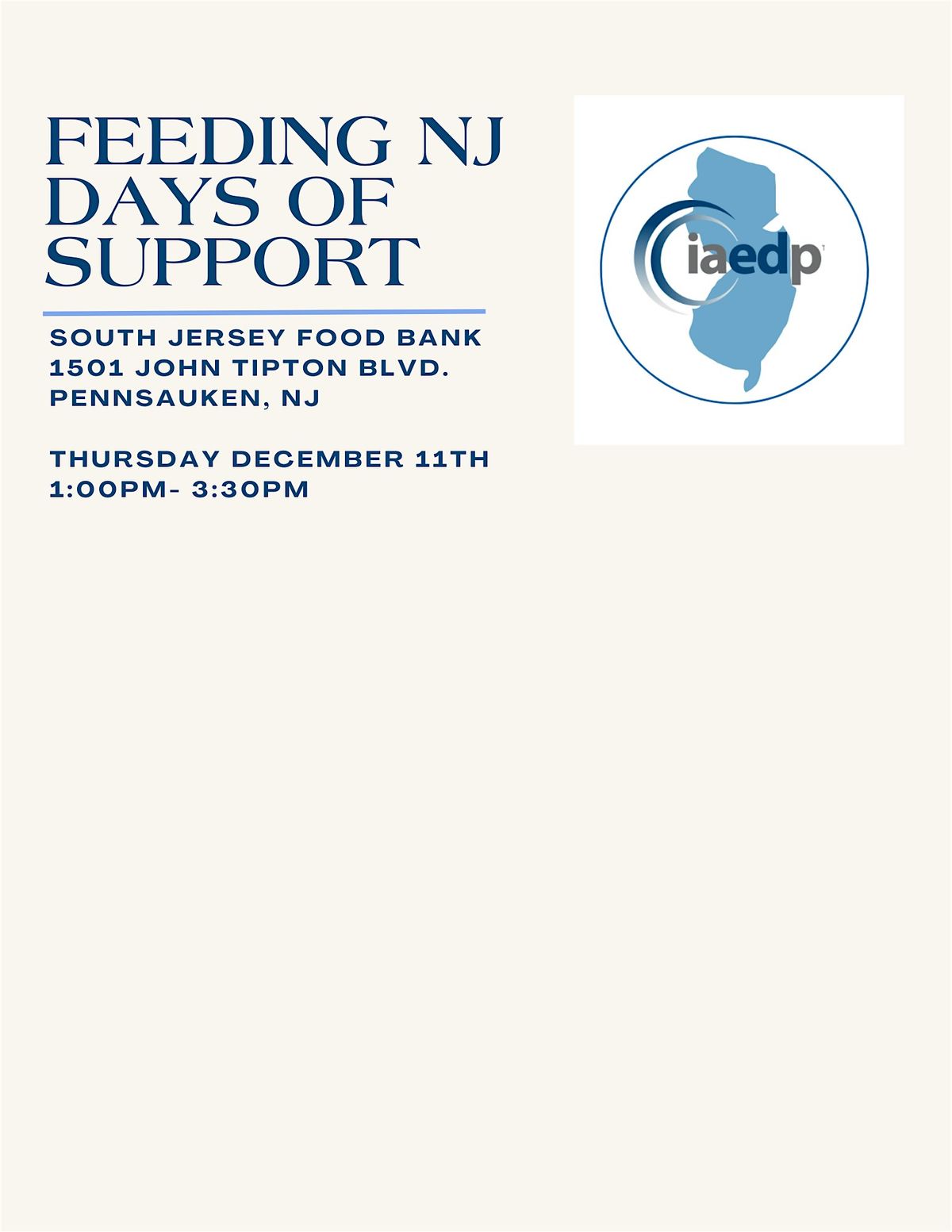 Feeding NJ Days of Support- South Jersey, 11 December | Event in Pennsauken | AllEvents