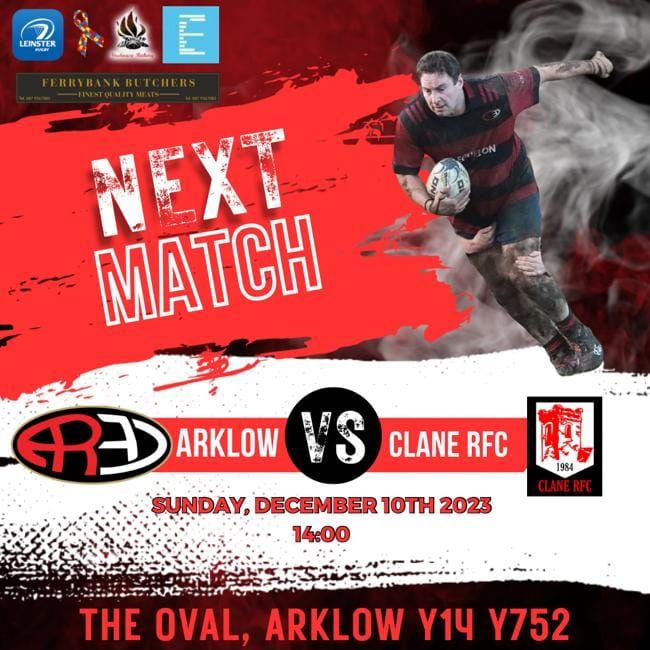 Arklow Senior Men v Clane RFC, Arklow Rugby Club, Tallaght, 10 December ...