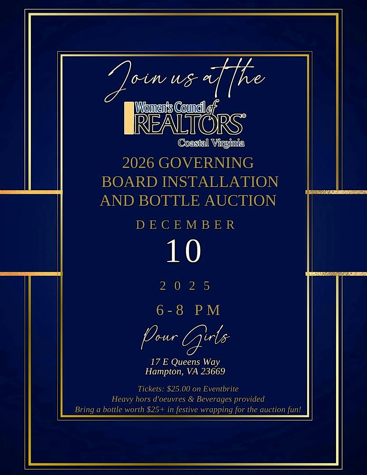 2026 Governing Board Installation and Bottle Auction, 10 December | Event in Hampton | AllEvents