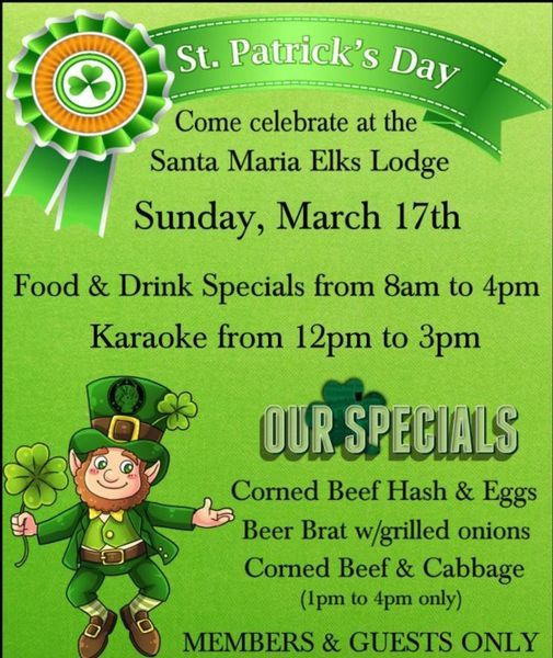 St Patricks Day Celebration, Santa Maria Elks Lodge 1538, March 17 2024