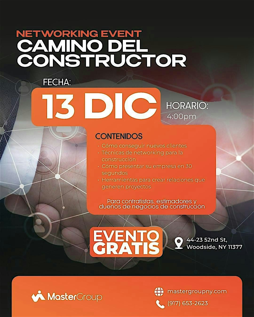 Networking Event - Camino del Constructor, 13 December | Event in Queens | AllEvents