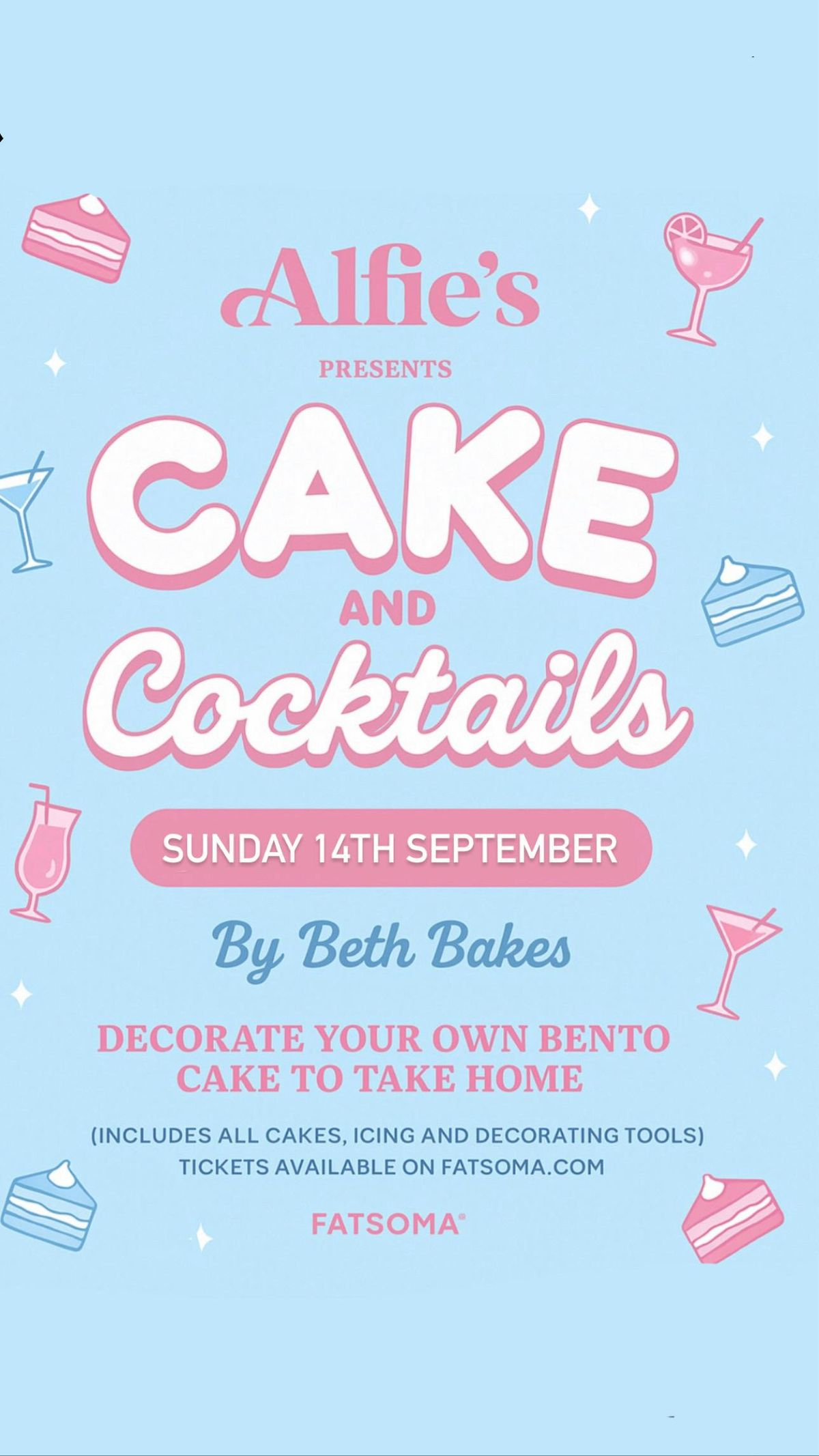 Cakes and cocktails- by Beth Bakes - Alfie’s Bar - SUNDAY 14th Sept, 14 September | Event in Newcastle Upon Tyne