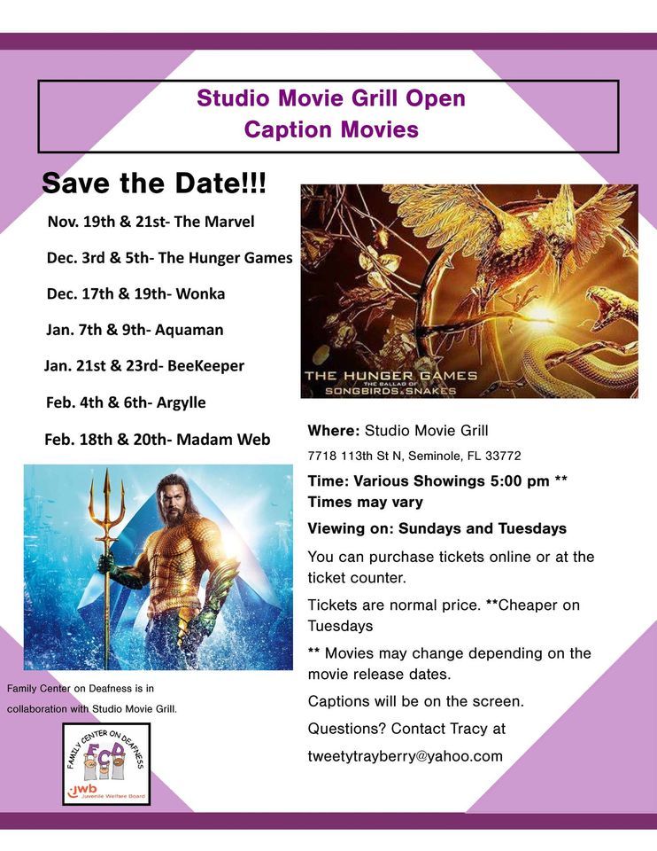 Open Captioned Movies, Studio Movie Grill (Seminole), December 3 2023