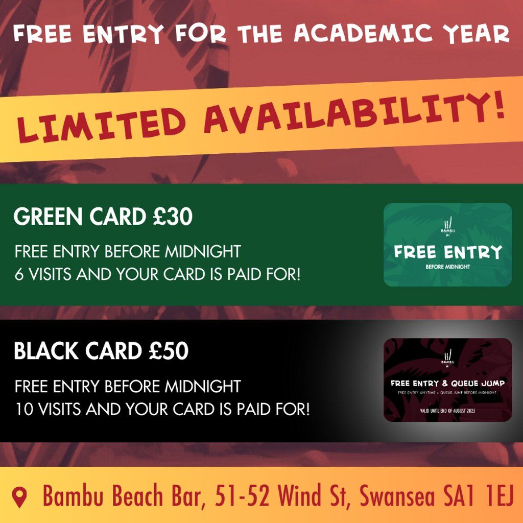 BAMBU ANNUAL ENTRY CARDS (Limited availability) | Event in Swansea | AllEvents